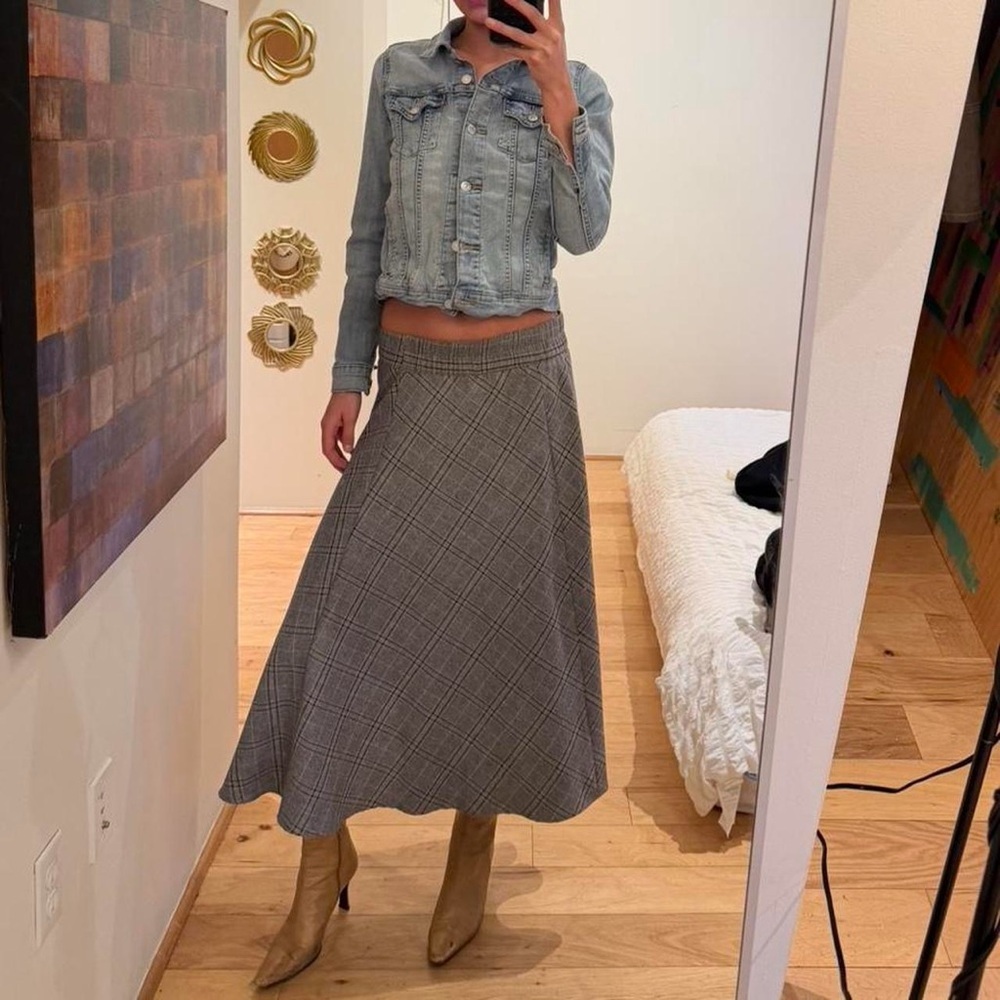 Chic Gray Plaid Maxi Skirt